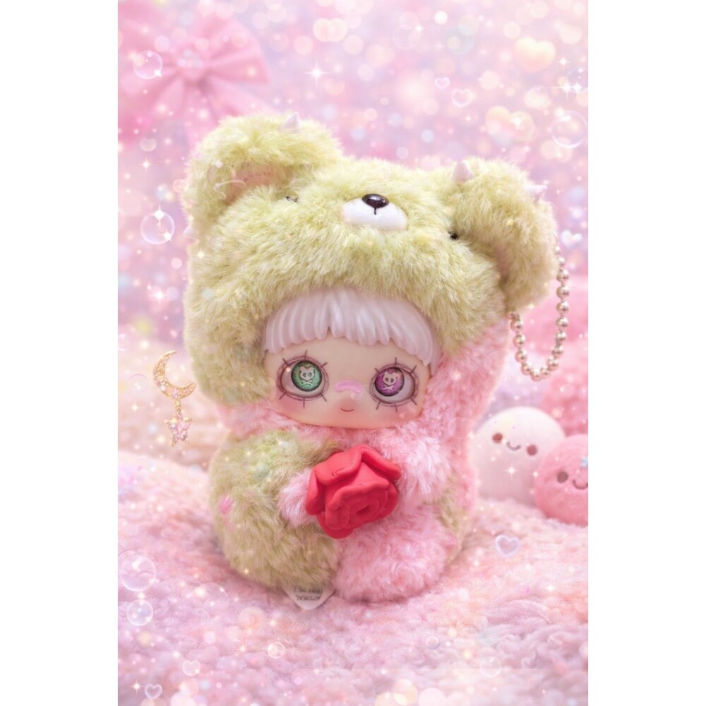 Meimei “May I Love You” Plush Keychain Green Pink Rose